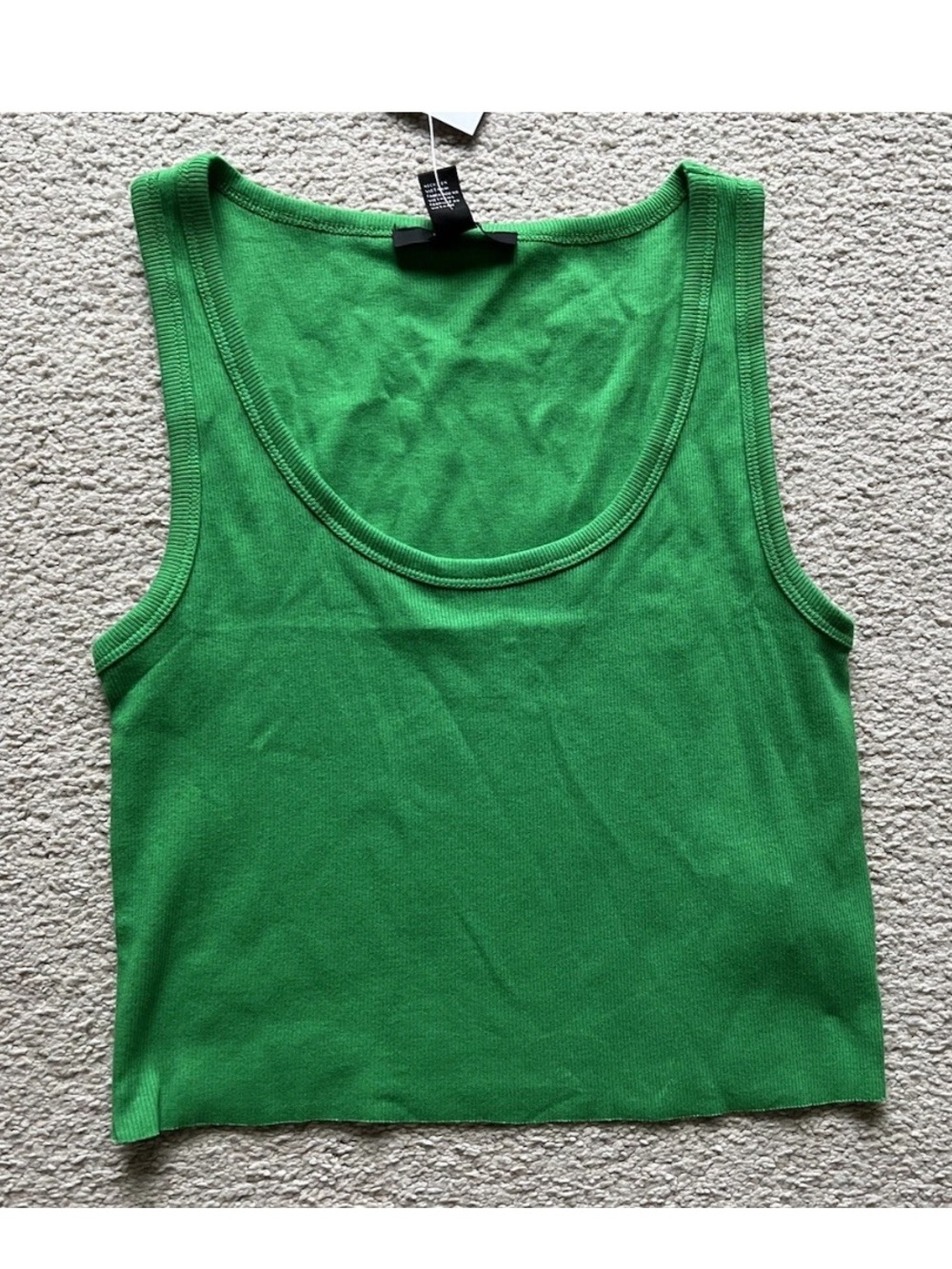 Forever 21 Women’s Green Ribbed Crop Cropped Tank Top Scoop Neck Sleeveless Sz S